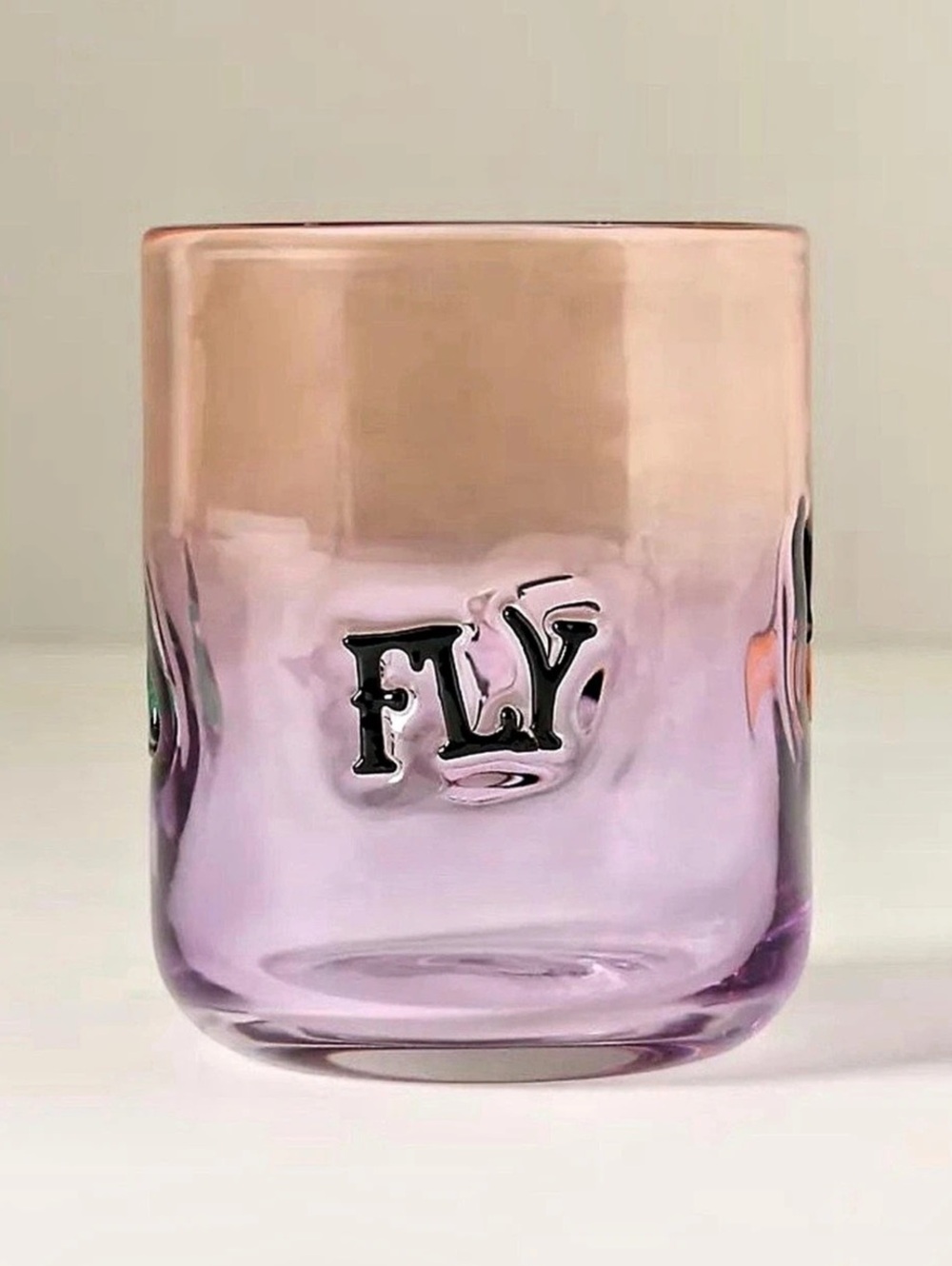 Anthropologie Mystic Halloween Icon Juice Glass / Brooms Pink & Purple